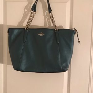 Coach blue tote with chain handles - great preowned condition